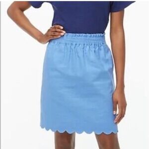 J. Crew Blue Smocked scalloped bottom linen Skirt Size 8 NWOT